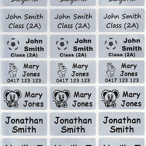 48/96+36 etiquetas adhesivas personalizadas con nombre GRATIS en plata clara (30 x 15 mm) aptas para lavavajillas