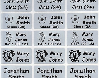 48 / 96+36 FREE Light Silver Personalised Name Label Stickers - Med (30*15mm) Dishwasher Safe