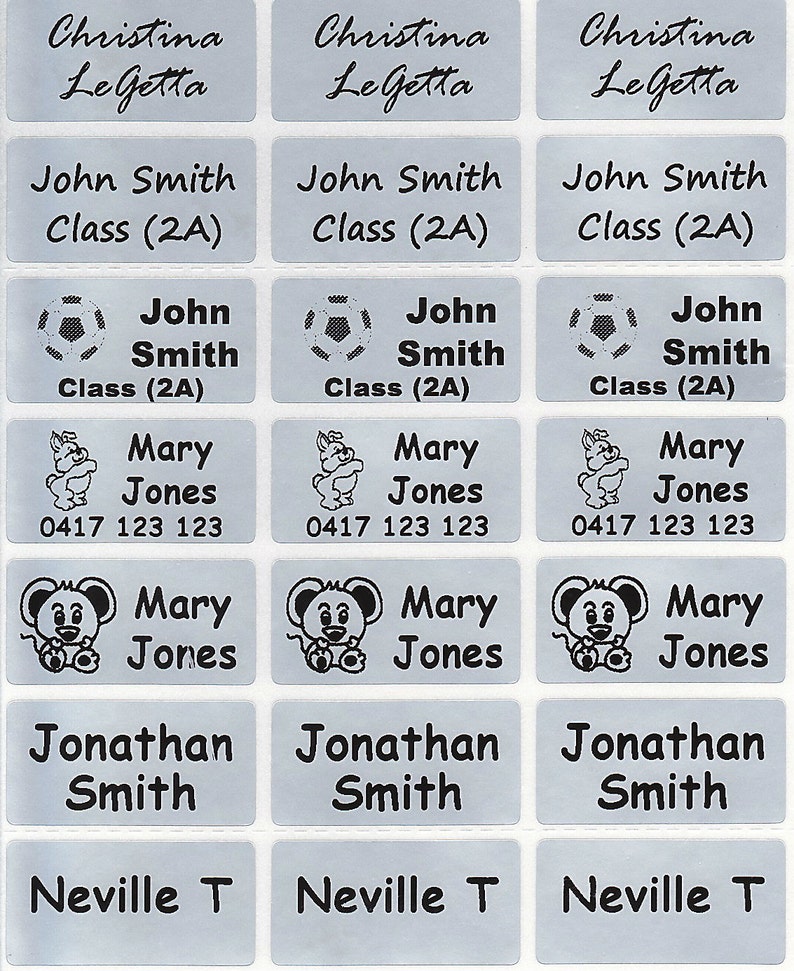 56 Light Silver Personalised Name Labels Large 46*15mm 56 Light Silver Personalised Name Labels Large 46*15mm