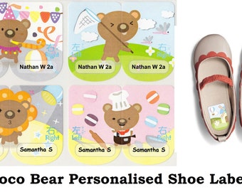 Choco-Bear personalisierter Schuh Name Label Sticker - groß (46 * 15mm) wasserdichte Etiketten