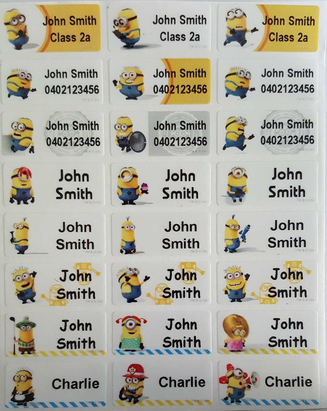 48 96 Minions Personalised Name Label Stickers Medium 3013mm Dishwasher Safe Labels Etsy Canada