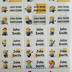 48/96 Minions personalisierte Namensaufkleber - Medium (30 * 13 mm) spülmaschinenfeste Etiketten