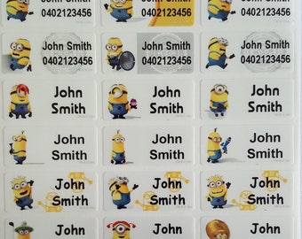 48/96 Minions Personalised Name Label Stickers  - Medium (30*13mm) Dishwasher Safe Labels