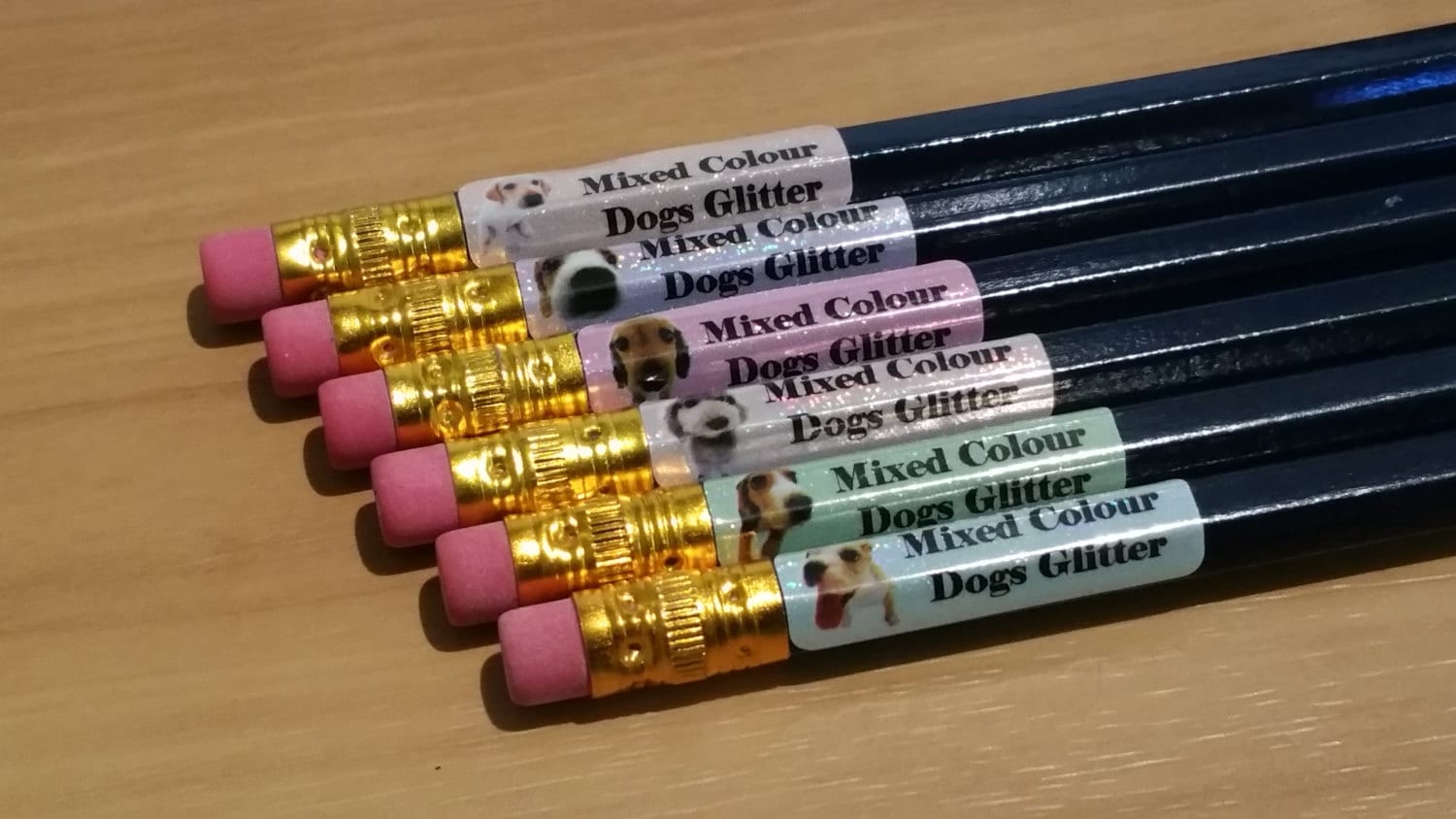 132 Mixed Colour Dogs Glitter Personalised Name Label Stickers Pencil  2909mm Dishwasher Safe Labels 