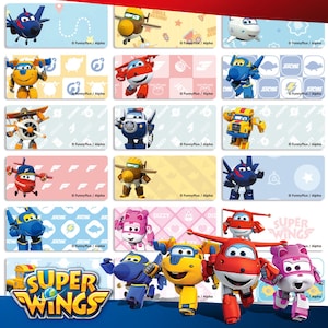 48/96Super Wings etiqueta adhesiva con nombre personalizada, etiquetas aptas para lavavajillas (30*13mm)