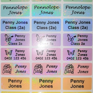 48/96 + 36 GRATIS 9 Farb-Glitter personalisierte Schul Name Aufkleber - Med (30 * 15 mm) spülmaschinenfest