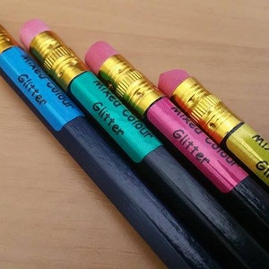 132 etiquetas adhesivas personalizadas con nombre y purpurina de varios colores - Lápiz de 22 x 0,9 mm Etiquetas aptas para lavavajillas
