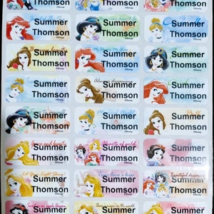 48/96 Disney Princess Aquarela Nome Personalizado/Etiqueta Escolar Adesivos - Médio (30*13mm) Etiquetas Seguras para Máquina de Lavar Louça