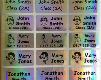 48/96+36 FREE Silver Laser Personalised Name Label Stickers - Med (30*15mm) Dishwasher Safe