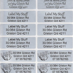 Etiquetas adhesivas personalizadas con nombre o dirección en color plata clara (L, 47 x 15 mm), aptas para lavavajillas, cantidad: 56 o 200