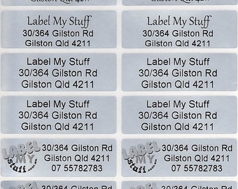 Light Silver Personalised Name / Address Label Stickers- L (47*15mm) Dishwasher Safe Labels QTY 56 or 200