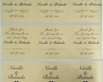 54 30mm (Gold, Colour or Transparen) or 40 35mm (Transparent Only) Personalised Wedding Bomboniere Round Envelope Labels