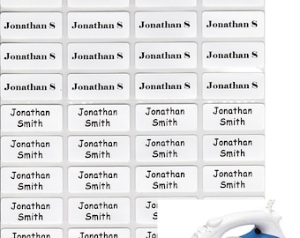 Small  (22*09mm) White Iron On Personalised Name Labels - (Pack Sizes 24, 48+12 FREE, 104)