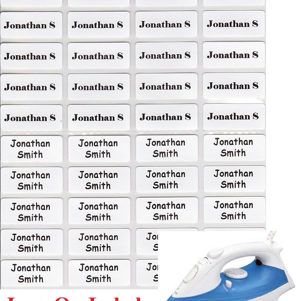 Small  (22*09mm) White Iron On Personalised Name Labels - (Pack Sizes 24, 48+12 FREE, 104)