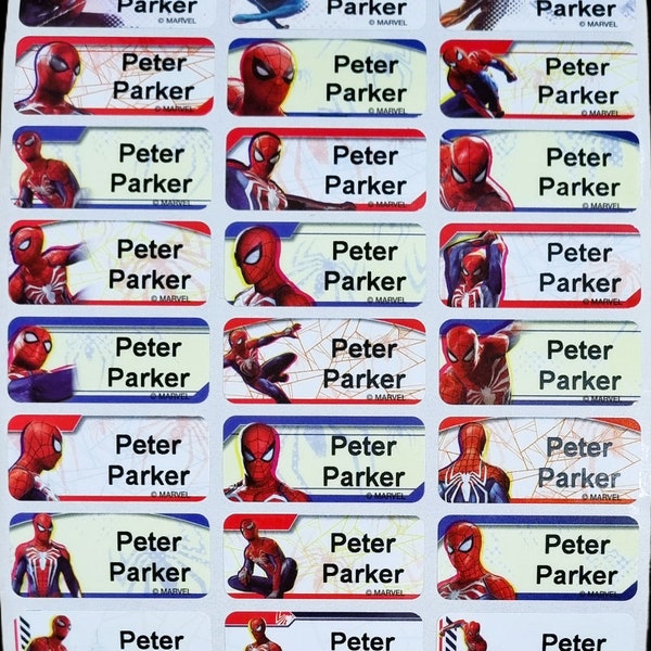 48/96 Spiderman 2023 Personalised Name Label Sticker Dishwasher Safe Labels (30*13mm)