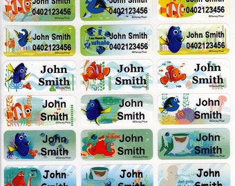 48/96 gratis Finding Dory gepersonaliseerde naamlabelstickers - medium (30 x 13 mm) Vaatwasmachinebestendig