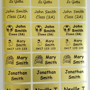 48/96+36 etiquetas adhesivas personalizadas con nombre en oro GRATIS - Medianas (30*15 mm) Aptas para lavavajillas