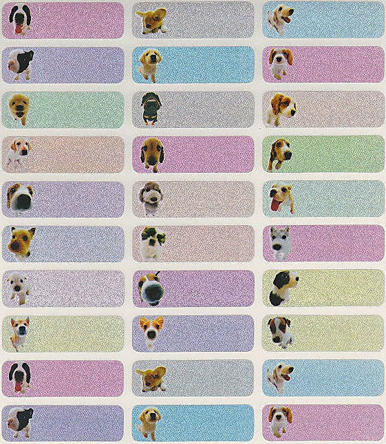 132 Mixed Colour Dogs Glitter Personalised Name Label Stickers Pencil  2909mm Dishwasher Safe Labels 