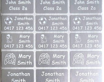 48 / 96+36 FREE Light Silver Personalised Name Label Stickers - Med (30*15mm) White Text! Dishwasher Safe