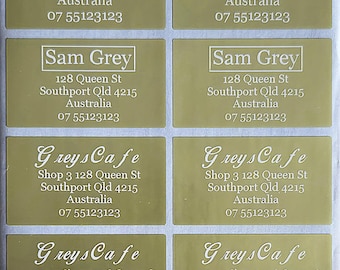 Gold Personalised Name / Address Label Stickers- XL (45*25mm) White Text! Dishwasher Safe Labels QTY 56 or 200