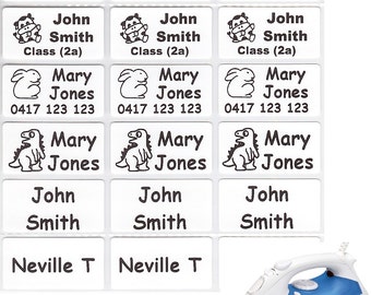 Medium  (30*15mm) White Iron On Personalised Name Labels -  (Pack Size 12,24,36 or 48)