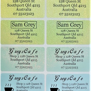 8 etiquetas adhesivas personalizadas con nombre o dirección con purpurina en 8 colores - XL (45 x 25 mm) Etiquetas aptas para lavavajillas Cantidad: 56 o 200
