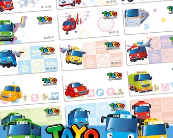 48/96 Tayo Personalised Name Label Stickers - 96 Med Dishwasher Safe Labels