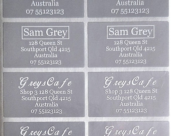 Silver Personalised Name / Address Label Stickers- XL (45*25mm) White Text! Dishwasher Safe  Labels QTY 56 or 200