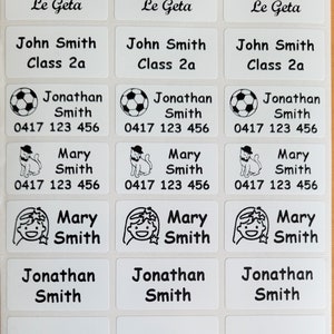 48/96+36 etiquetas adhesivas personalizadas para el nombre o la escuela en color blanco perla GRATIS - Medianas (30 x 15 mm) Aptas para lavavajillas