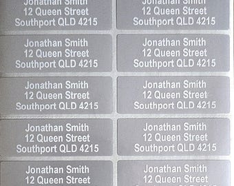 Light Silver Personalised Name / Address Label Stickers- L (47*15mm) White Text! Dishwasher Safe Labels QTY 56 or 200
