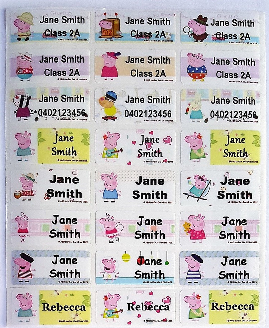 Peppa Pig personalized water bottle labels –