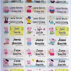 48/ 96 Peppa Wutz Personalisierte Name Label Aufkleber - Medium (30 * 13mm) Dishwasher Safe