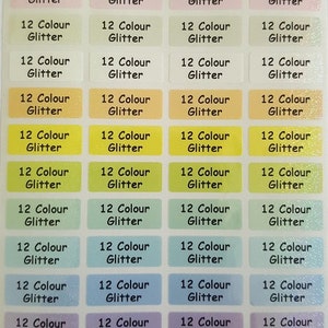 132 - Etiquetas adhesivas personalizadas con nombre y purpurina de 12 colores - Lápiz de 22 x 0,9 mm Etiquetas aptas para lavavajillas