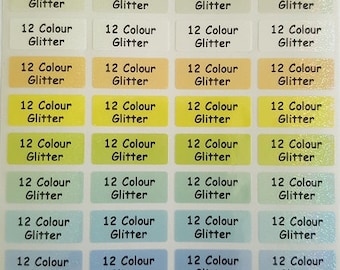132 - 12 Colour Glitter Personalised Name Label Stickers - Pencil 22*09mm Dishwasher Safe Labels