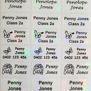 48 / 96+36 GRATIS parelwitte bloem, gepersonaliseerde naamstickers / schoollabels - medium (30*15 mm) vaatwasmachinebestendig