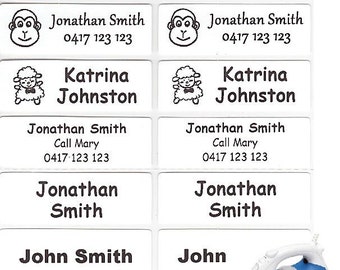 Large (47*15mm) White Iron On Personalised Name Labels -  (Pack Size 16, 26 or 36)