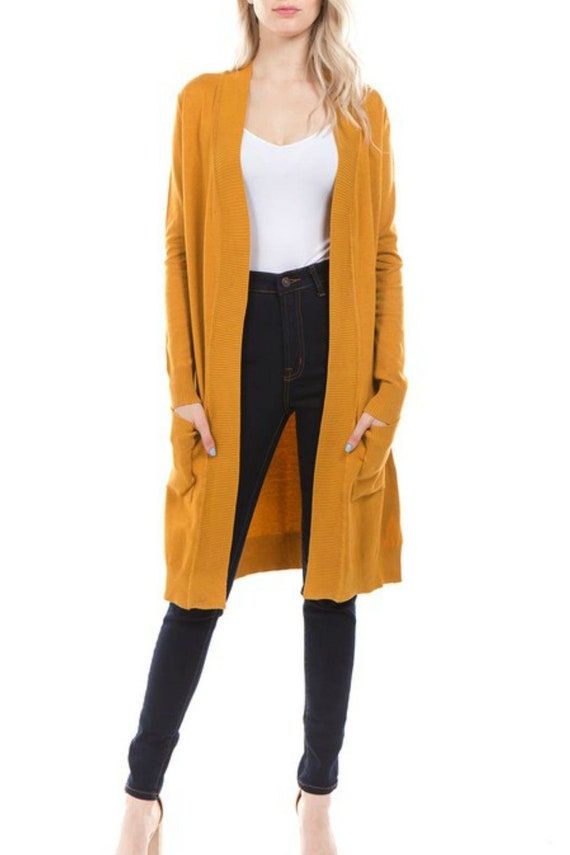 mustard open front cardigan