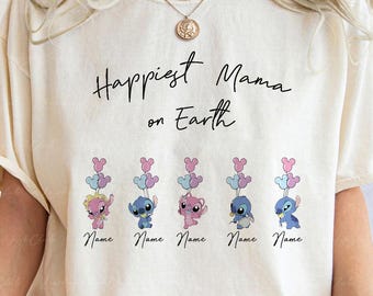 Customized Stitch And Co Mama Shirt, Stitch Angel Kawaii Chibi Shirt, Mother's Day Shirt With Child Name, Disney Vacation Family Trip Outfit