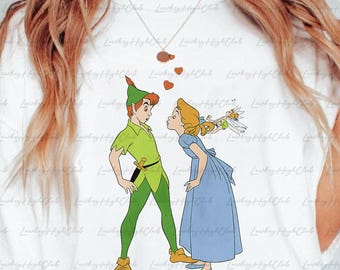 Peter Pan And Wendy Kissing Shirt, Peter Pan Wendy Darling Couple Shirt, Disney Valentine Romance Shirt, Neverland Family Trip Shirt, MYG047