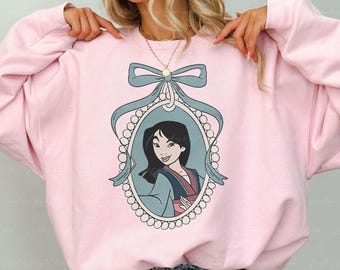 Disney Mulan Princess Coquette Sweatshirt, Warrior Princess Mirror Bow Shirt, Magic Kingdom Preppy Girl Shirt, Disneyland Birthday Her Gift