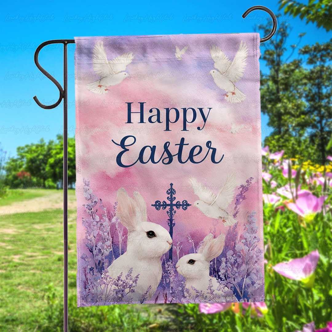 Christian Happy Easter Front Yard Flag, Religious Spring Bunny Yard ...