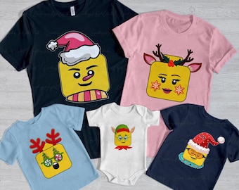 Custom Holidays Building Brick Matching, Custom Block Face Outfits, Family Matching Tee, Holidays Vacation Shirt, Brick Face Shirt, MYA049