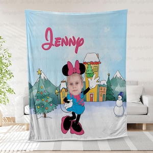 Disney Minnie Custom Face Blanket, Disney Mickey Minnie Gift Blanket, Custom Picture Blanket For Baby Kids, Custom Kids Photo Disney Blanket