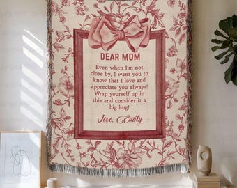 Personalize Toile Pattern Blanket, Antique French Cozy Mom French Throw Bedding, Mothers Day Gift For Mom Grandma, Feminist Cute Bow Blanket