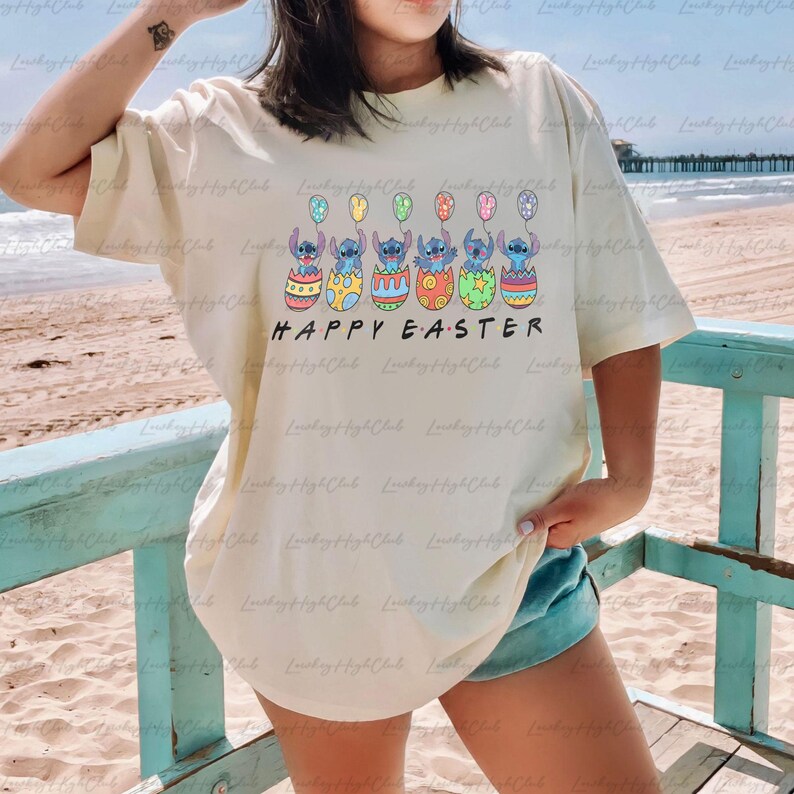 Stitch Happy Easter Day Sweatshirt, Cute Lilo Stitch Easter Eggs Shirt, Disney Spring Vacation Shirt, WDW Hawaii Family Easter Shirt, MYA737 bild 3
