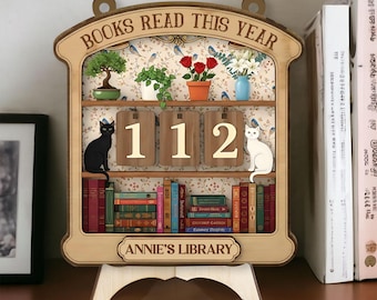 Customized Flowers Books Read Tracker, Cat Books Read This Year Counter, Bookworm Reading Nook Decor, Pet Lovers Cat Mom Bookish Gift,MYL348