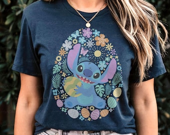 Disney Stitch Easter Egg Flowers Shirt, Disney Easter Stitch Shirt, Easter Disney Shirt Distressed, Disney Easter Lilo Stitch Shirt, MYA839