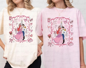Prince Eric And Princess Ariel Shirt, Valentines Coquette Princess Castle Shirt, Little Mermaid Romance Shirt, Disneyland Girls Trip Shirt