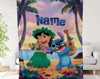 Disney Lilo And Stitch Custom Blanket, Tropical Lilo And Stitch Blanket, Cute Stitch Hula Dance Blanket, Wdw Lilo Stitch Baby Gifts, NVA785