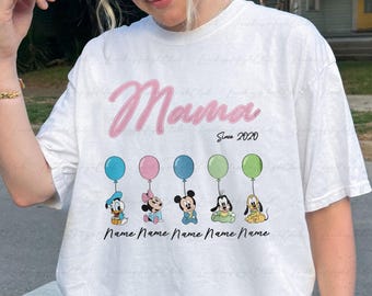 Custom Mickey Baby Friends Mama Shirt, Disney Mothers Day Shirt With Names, WDW Epcot Mom Nana Auntie Shirt, Minnie Daisy Donald Goofy Pluto
